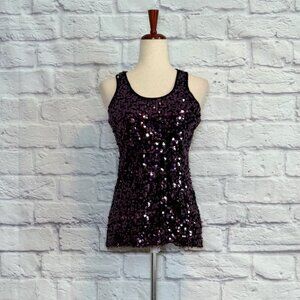 WD.NY Black & Purple Sequin Racerback Top
